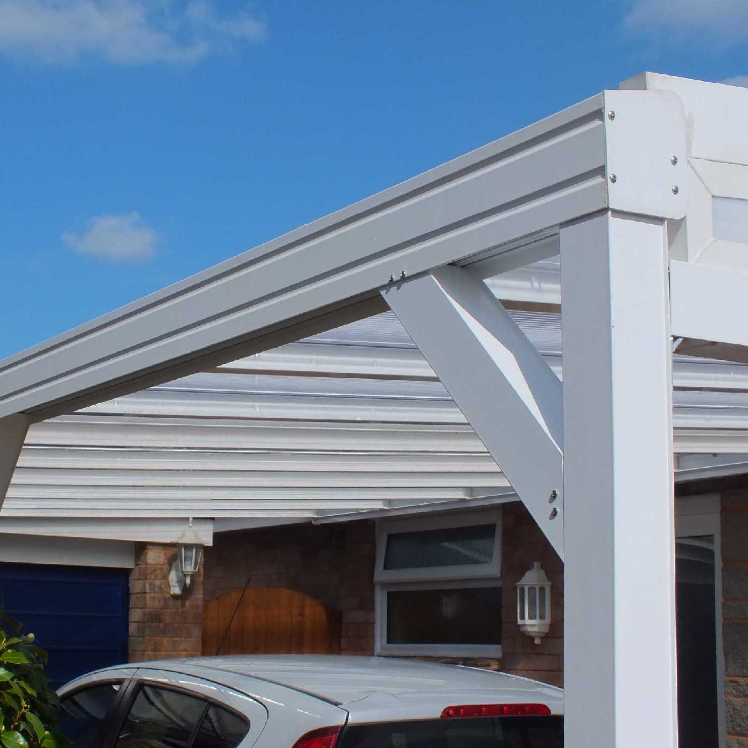 Buy Omega Smart Lean-To Canopy, White with 16mm Polycarbonate Glazing - 5.2m (W) x 2.5m (P), (3) Supporting Posts online today