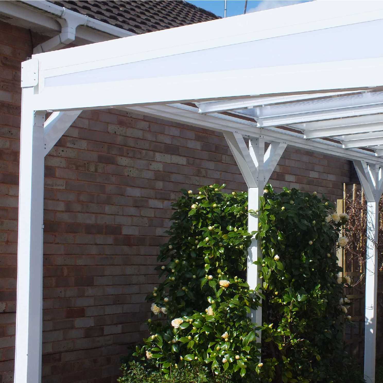 Omega Smart Lean-To Canopy, White with 16mm Polycarbonate Glazing - 5.2m (W) x 2.5m (P), (3) Supporting Posts from Omega Build