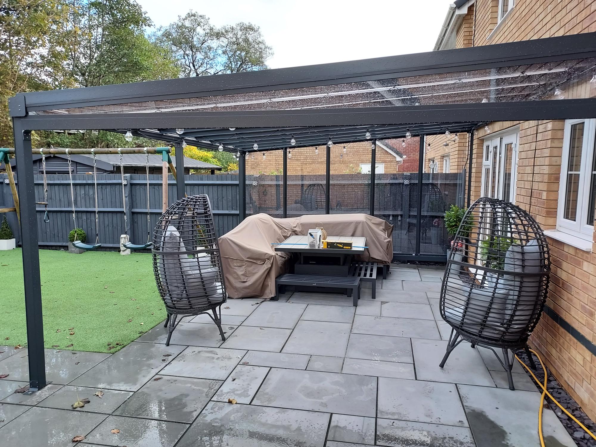 Wall-Mounted Lean-To Canopy in Anthracite Grey, Glass Clear 6mm Plate Polycarbonate Glazing