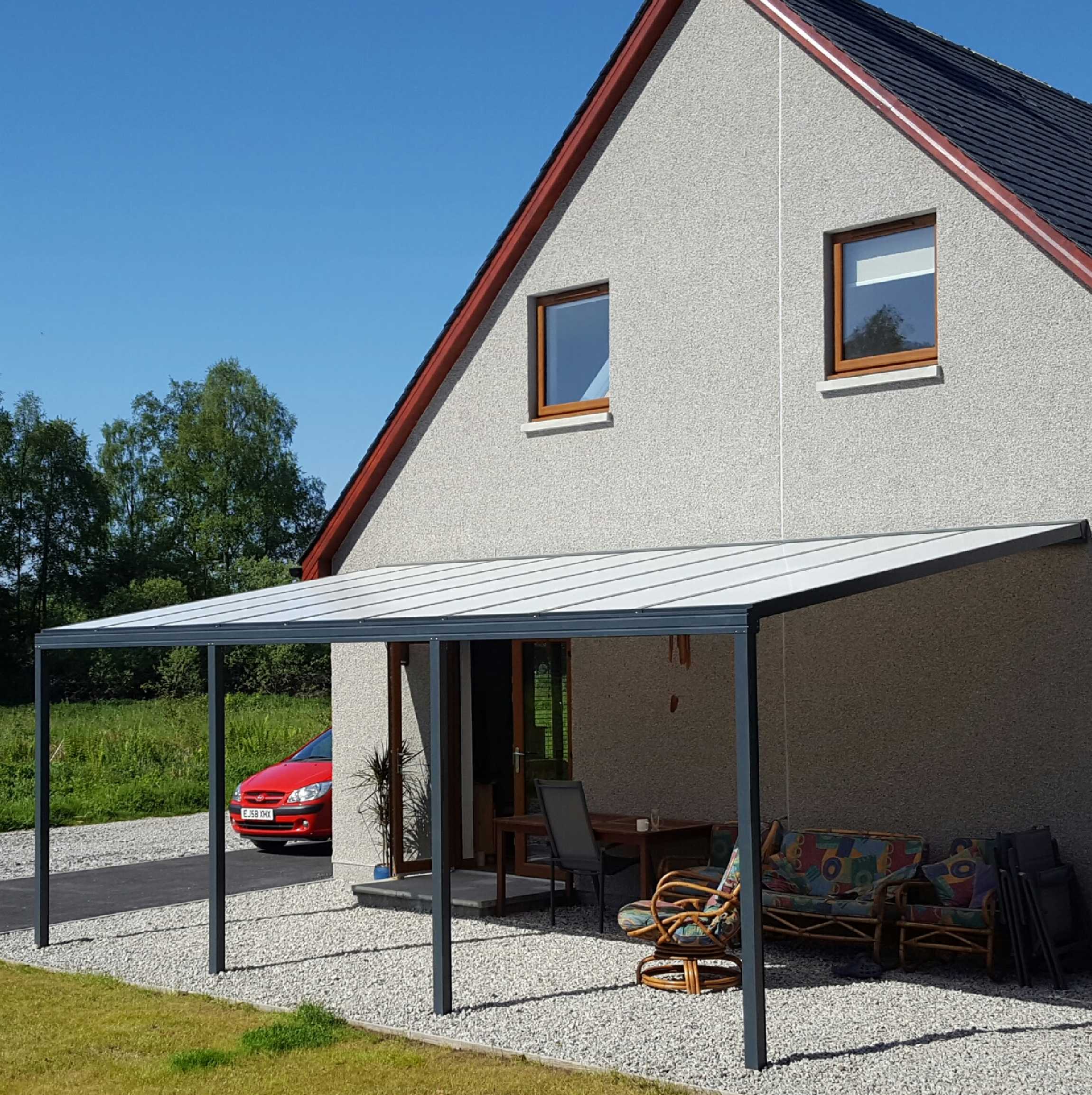 Great selection of Omega Smart Lean-To Canopy, Anthracite Grey, 16mm Polycarbonate Glazing - 7.4m (W) x 3.0m (P), (4) Supporting Posts