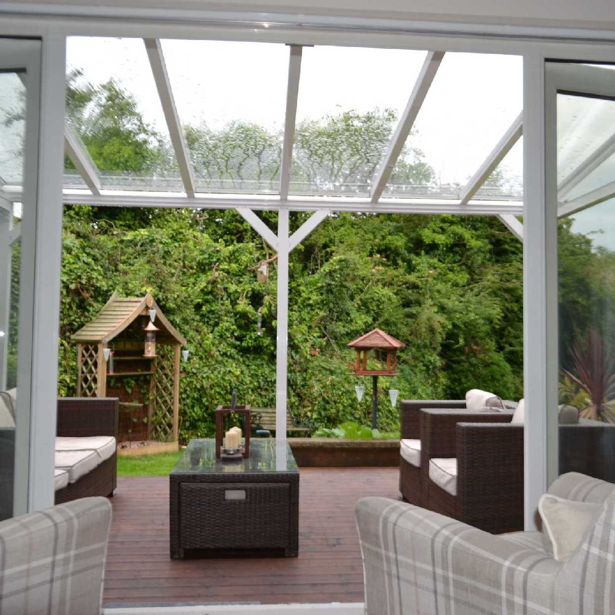 Buy Omega Smart Free-Standing, White MonoPitch Roof Canopy with 6mm Glass Clear Plate Polycarbonate Glazing - 2.1m (W) x 2.0m (P), (4) Supporting Posts online today