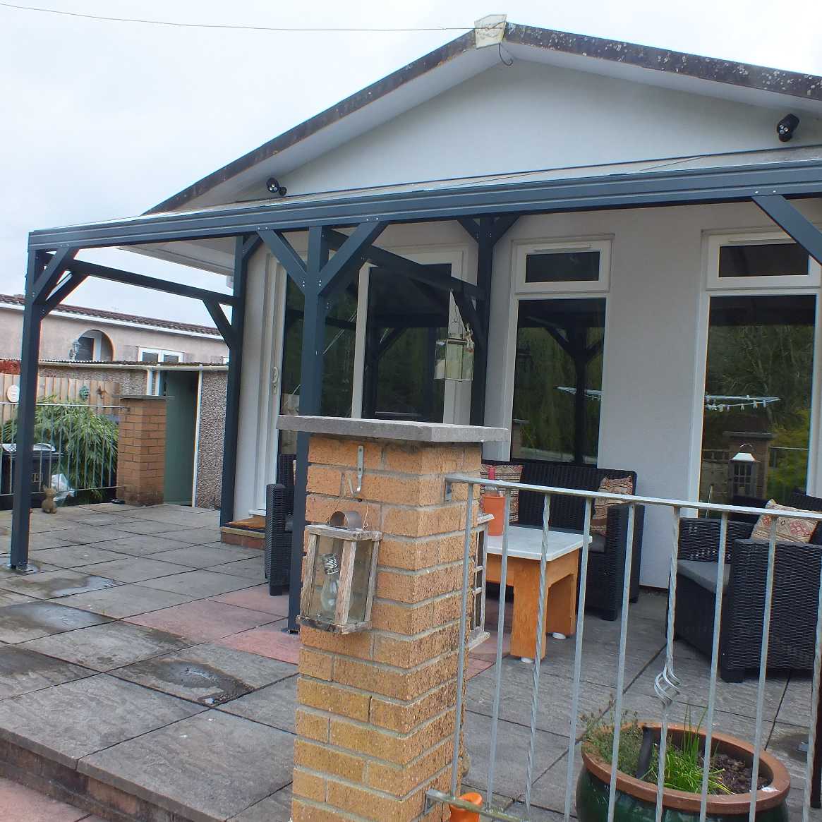 Buy Omega Smart Free-Standing, Anthracite Grey MonoPitch Roof Canopy with 16mm Polycarbonate Glazing - 3.1m (W) x 2.0m (P), (4) Supporting Posts online today