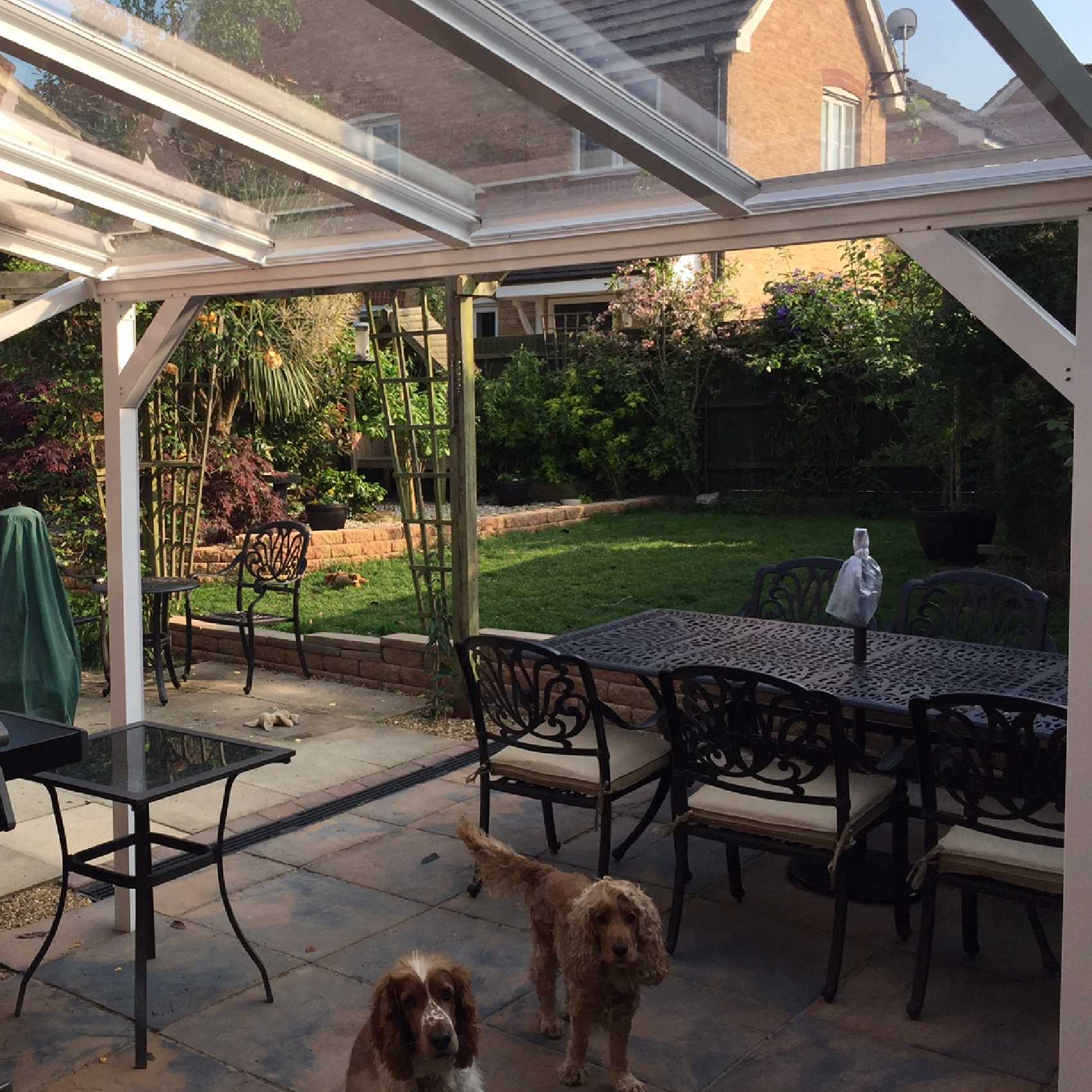 Affordable Omega Smart Lean-To Canopy, White UNGLAZED for 6mm Glazing - 2.8m (W) x 1.5m (P), (2) Supporting Posts