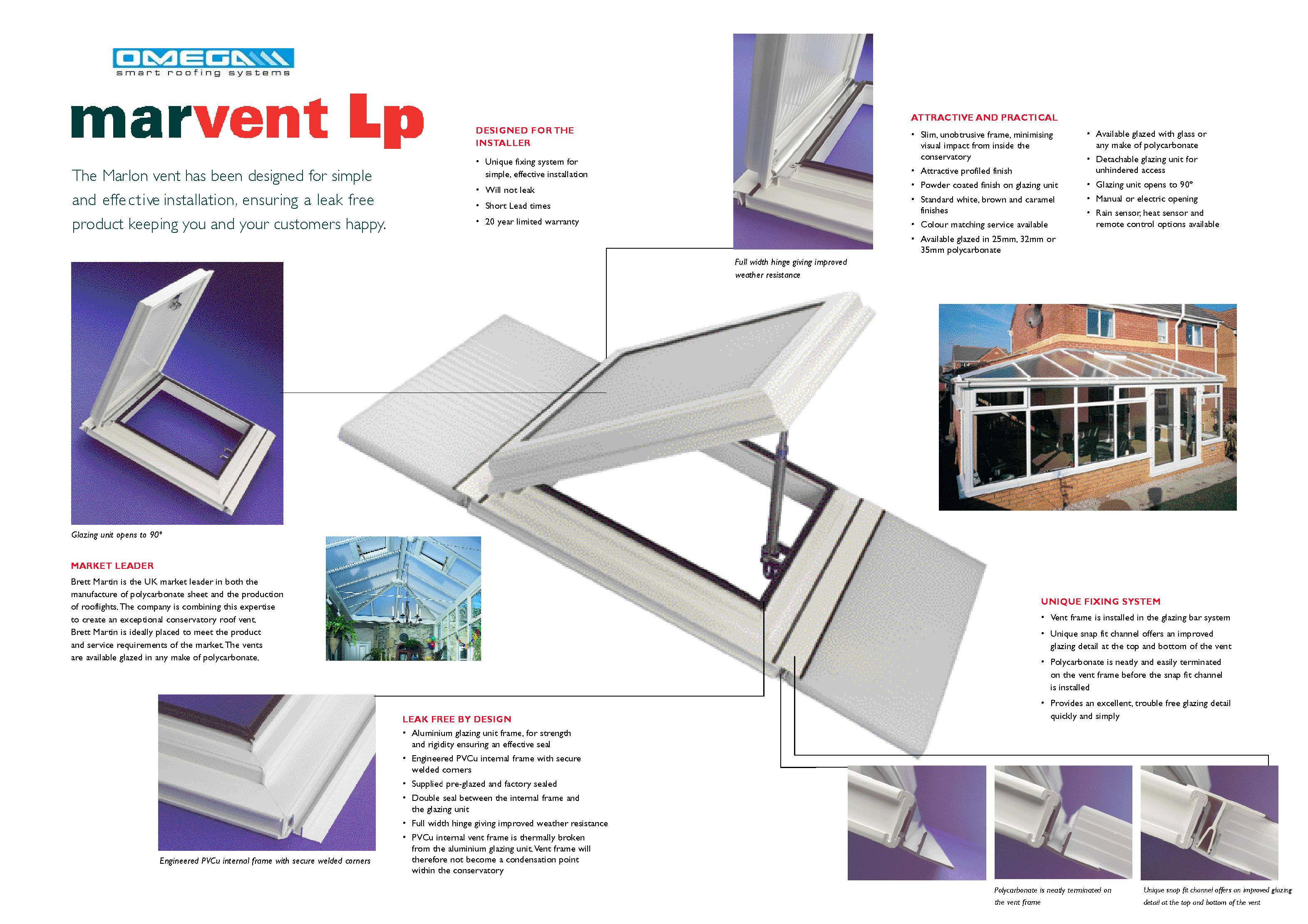 Aluminium/uPVC Conservatory Roof Vent (Bar-to-Bar) for 24mm thick glass from Omega Build