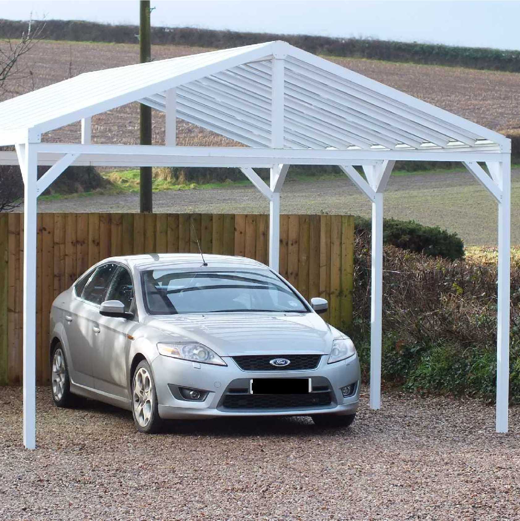 Buy Omega Smart Free-Standing, White Gable-Roof (type 1) Canopy with 16mm Polycarbonate Glazing - 4.2m (W) x 3.5m (P), (6) Supporting Posts online today