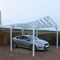 Omega Smart Free-Standing, White Gable-Roof (type 1) Canopy with 16mm Polycarbonate Glazing - 4.2m (W) x 3.5m (P), (6) Supporting Posts