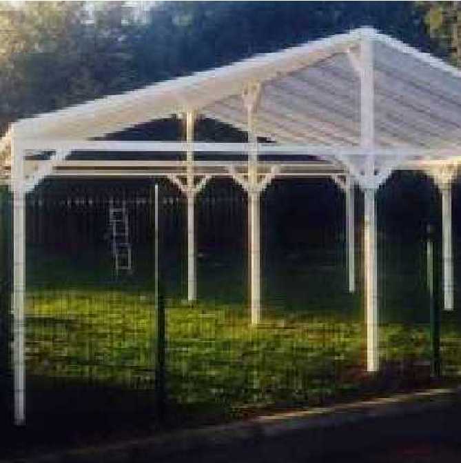 Omega Smart Free-Standing, White Gable-Roof (type 2) Canopy with 16mm Polycarbonate Glazing - 8.0m (W) x 7.0m (P), (9) Supporting Posts