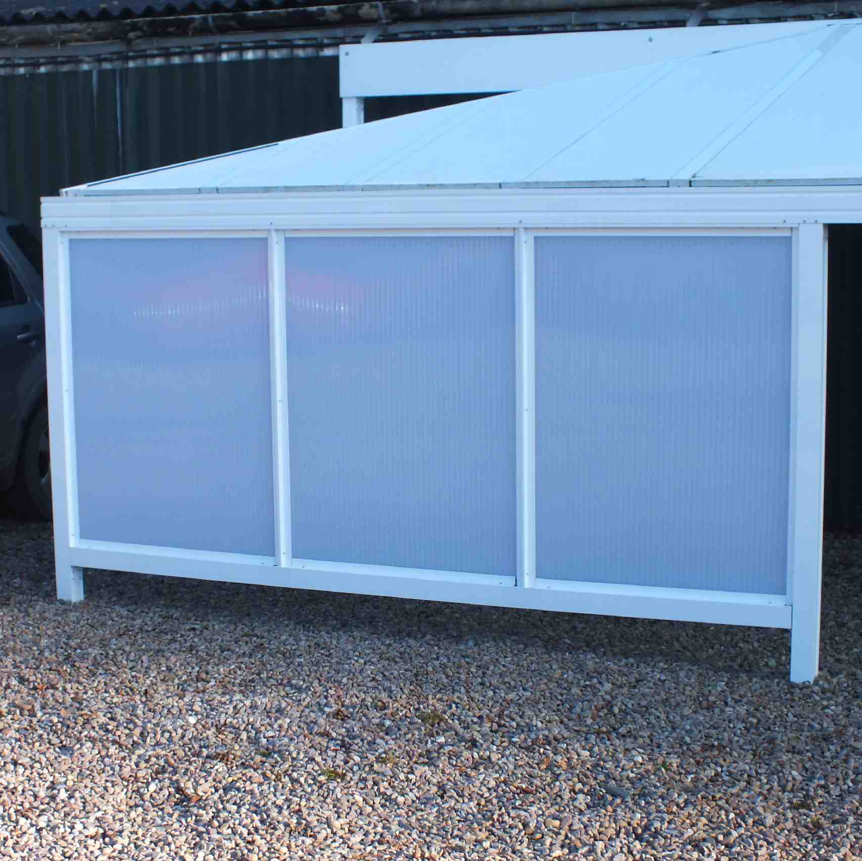 Omega Smart Canopy - UNDER EAVES In-Fill Sections (3 In-Fill Panels),  6mm Glass Clear Plate Polycarbonate In-Fill Panels, White Frame