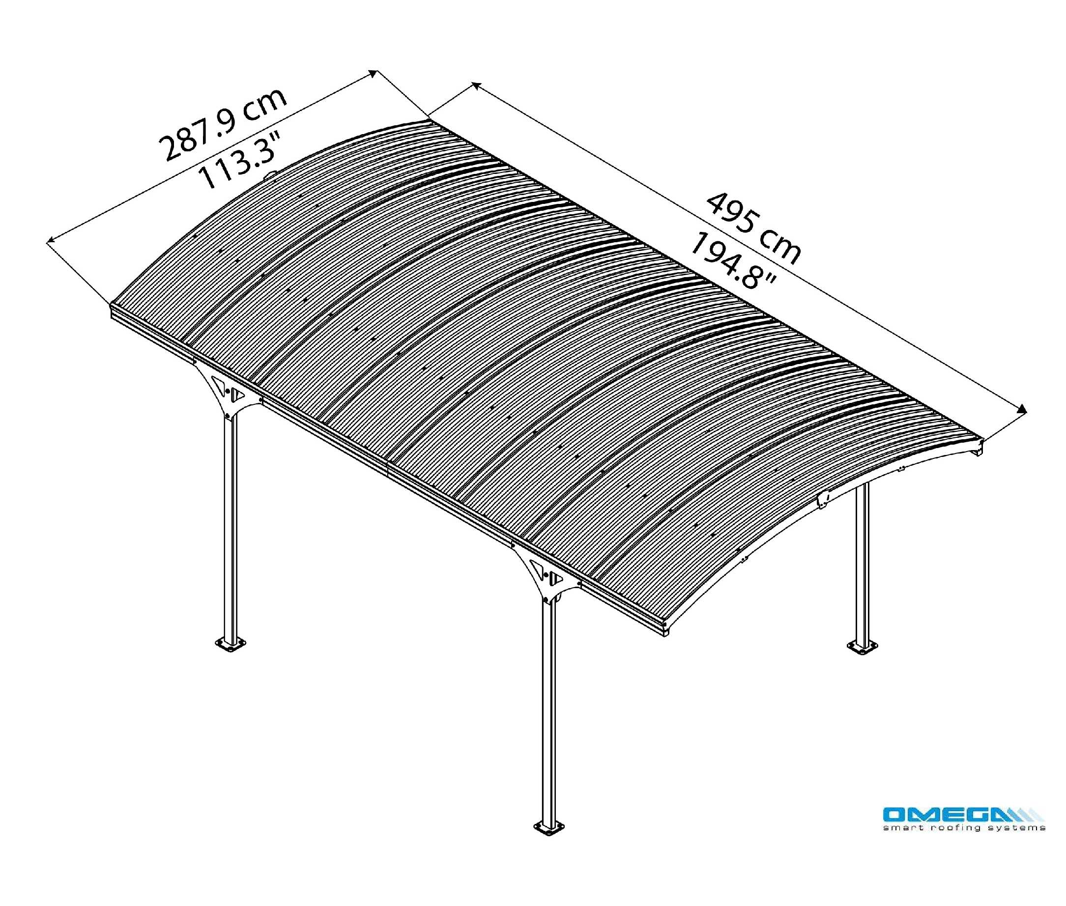 Atlas 5000 Curved Freestanding Canopy 4950 x 2879mm from Omega Build