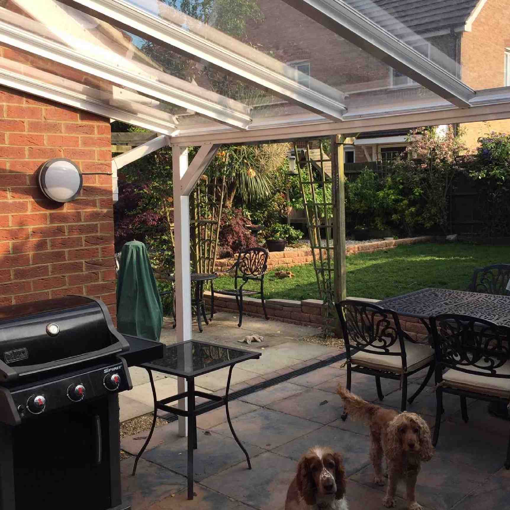 Omega Verandah White with 6mm Glass Clear Plate Polycarbonate Glazing - 2.8m (W) x 1.5m (P), (2) Supporting Posts